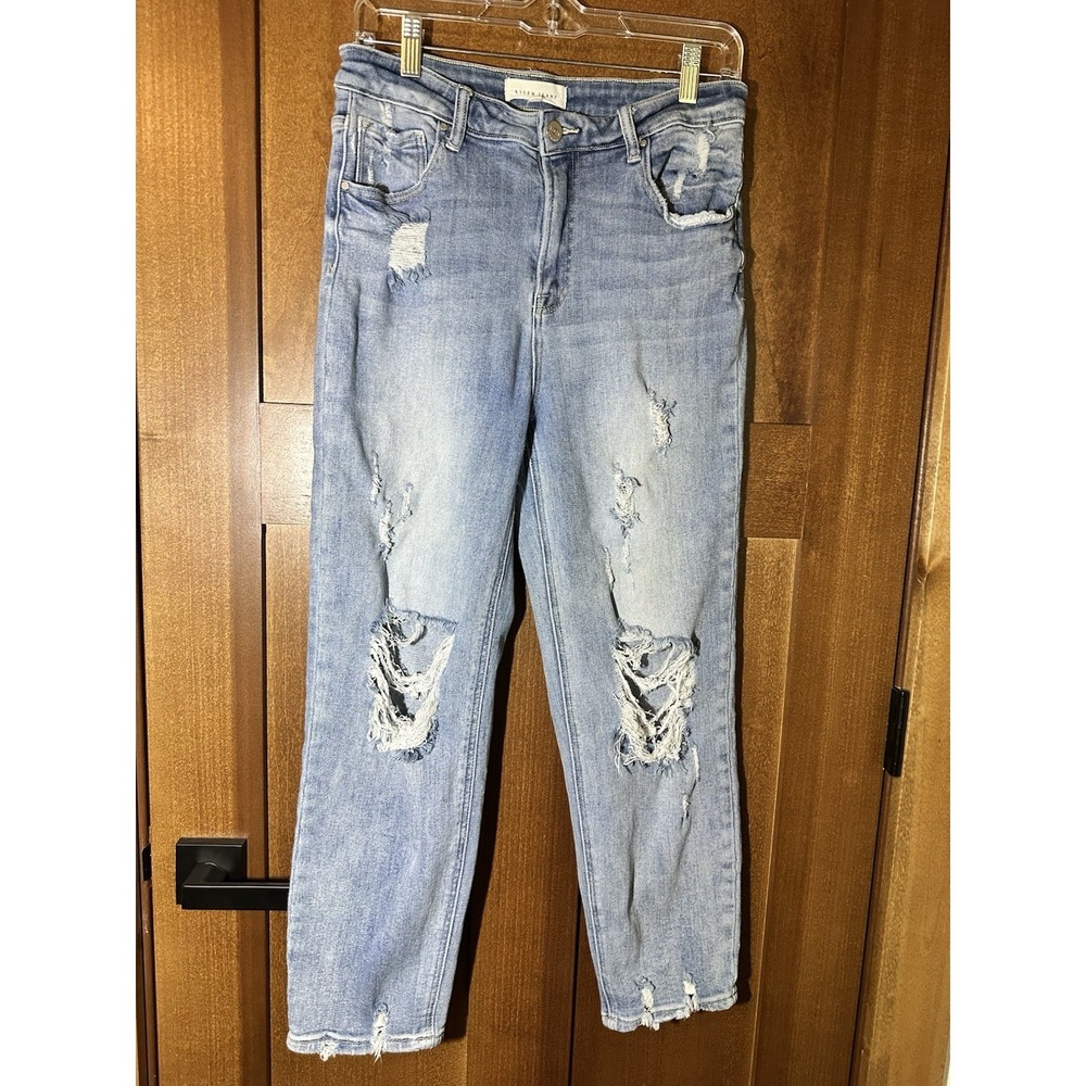 Risen Jeans Womens 13/31 Distressed Skinny Jeans Light Wash Stretch Ankle Denim